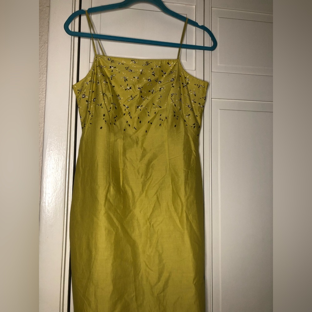 Yellow Vintage Floral Ann Taylor slip dress spaghetti straps mini dress